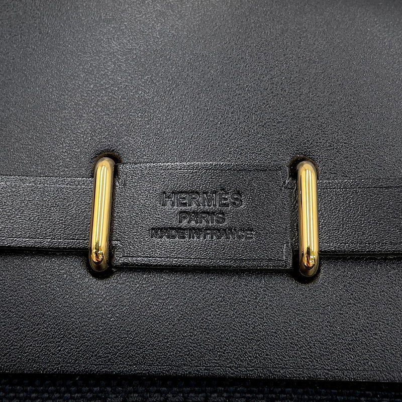 エルメス ショルダーバッグ エールバッグジップ ミニ ブラック/ゴールド金具 トワルアッシュ/ヴァッシュハンター K刻印 HERMES 黒