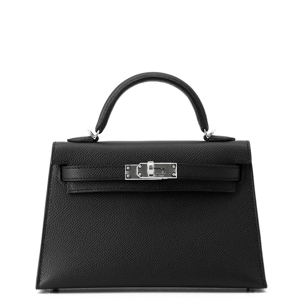 エルメス ハンドバッグ ミニケリー 外縫い ブラック/シルバー金具