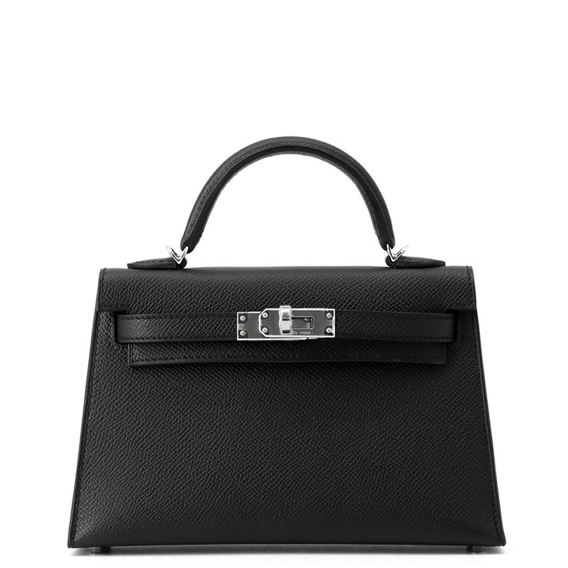 エルメス ハンドバッグ ミニケリー 外縫い ブラック/シルバー金具 エプソン K刻印 HERMES Kelly 2wayバッグ 黒