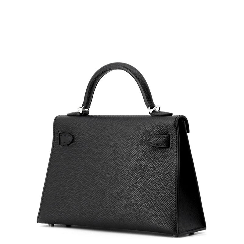 エルメス ハンドバッグ ミニケリー 外縫い ブラック/シルバー金具 エプソン K刻印 HERMES Kelly 2wayバッグ 黒