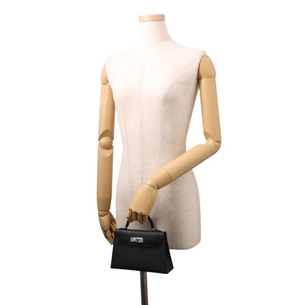 エルメス ハンドバッグ ミニケリー 外縫い ブラック/シルバー金具 エプソン K刻印 HERMES Kelly 2wayバッグ 黒