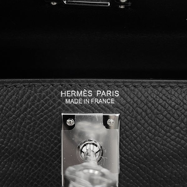 エルメス ハンドバッグ ミニケリー 外縫い ブラック/シルバー金具 エプソン K刻印 HERMES Kelly 2wayバッグ 黒