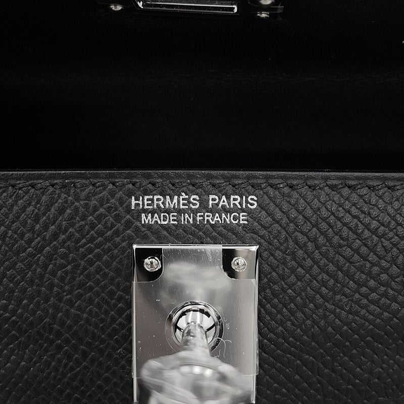 エルメス ハンドバッグ ミニケリー 外縫い ブラック/シルバー金具 エプソン K刻印 HERMES Kelly 2wayバッグ 黒