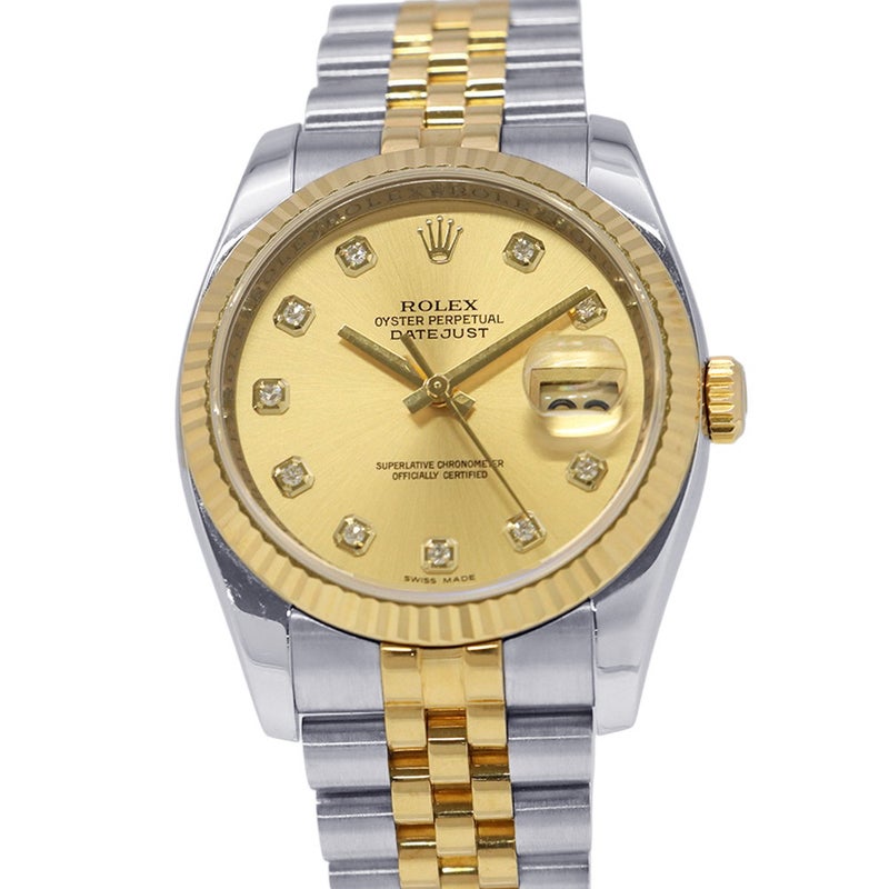 ロレックス デイトジャスト G番 SS/K18YG 116233G ROLEX 腕時計 シャンパン文字盤 10Pダイヤ