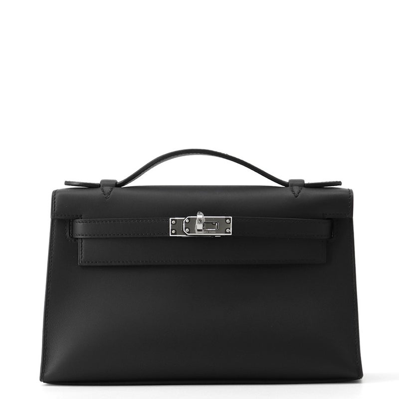 エルメス ハンドバッグ ポシェットケリー ブラック/シルバー金具 スイフト G刻印 HERMES 黒