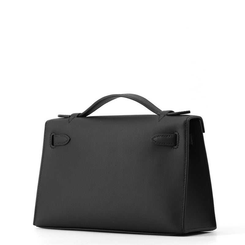 エルメス ハンドバッグ ポシェットケリー ブラック/シルバー金具 スイフト G刻印 HERMES 黒