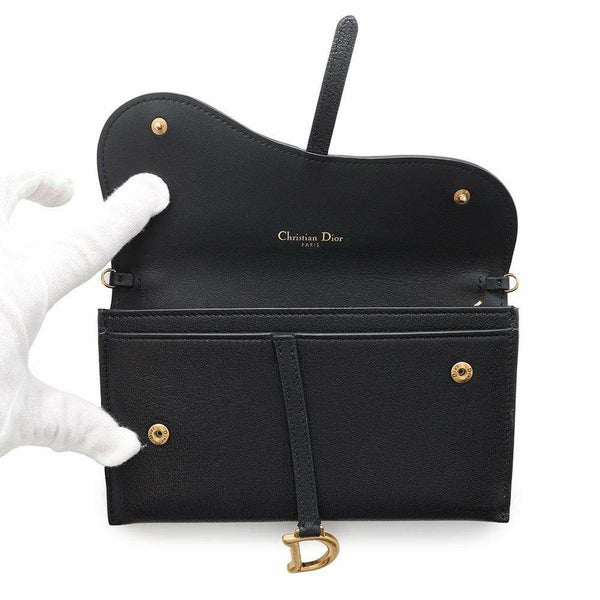 クリスチャン・ディオール チェーンウォレット サドル ロング レザー S5614CBAA Christian Dior 黒
