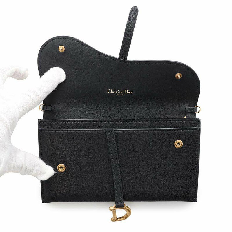 クリスチャン・ディオール チェーンウォレット サドル ロング レザー S5614CBAA Christian Dior 黒