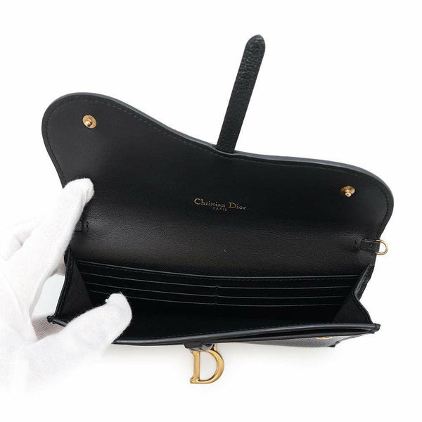 クリスチャン・ディオール チェーンウォレット サドル ロング レザー S5614CBAA Christian Dior 黒
