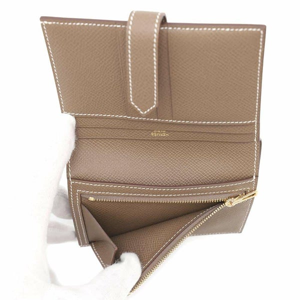 エルメス 二つ折り財布 ベアンコンパクト エトゥープ/ゴールド金具 エプソン W刻印 財布