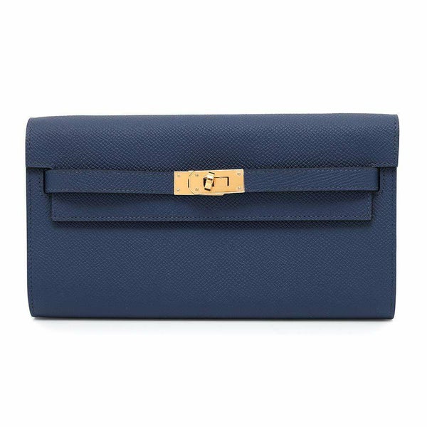 エルメス ケリーウォレット ロング トゥーゴー ブルーネイビー/ゴールド金具 エプソン W刻印 HERMES