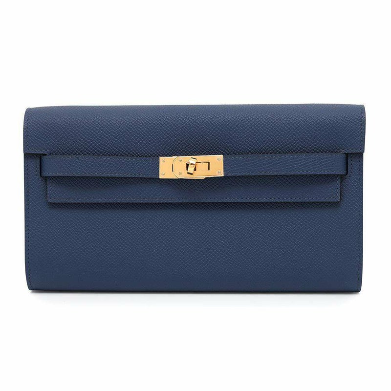 エルメス ケリーウォレット ロング トゥーゴー ブルーネイビー/ゴールド金具 エプソン W刻印 HERMES