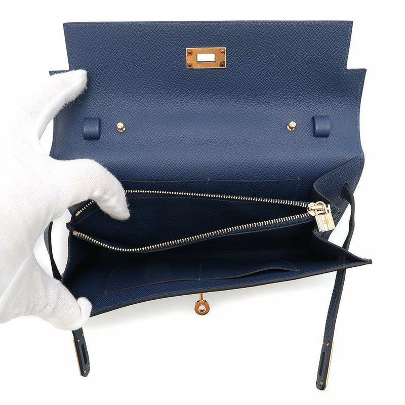 エルメス ケリーウォレット ロング トゥーゴー ブルーネイビー/ゴールド金具 エプソン W刻印 HERMES