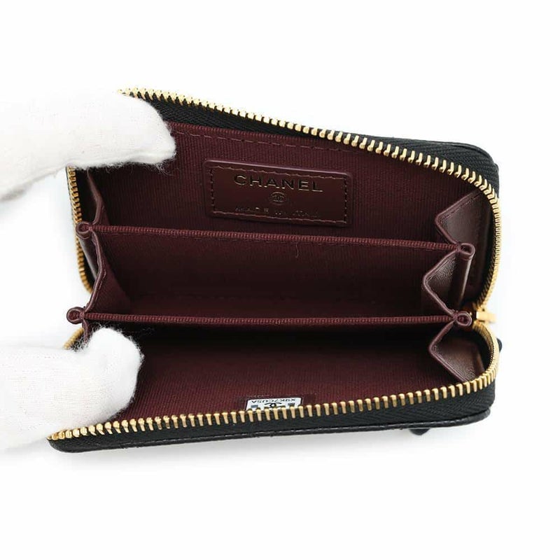 シャネル コインケース マトラッセ ココマーク キャビアスキン AP0216 財布 小銭入れ ラウンドファスナー 黒