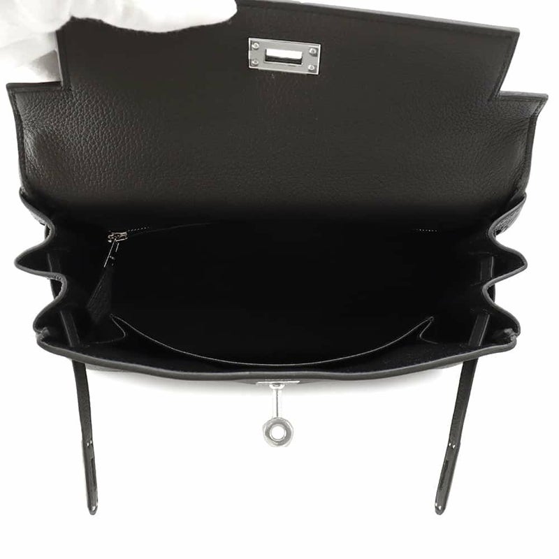 エルメス ハンドバッグ ケリー25 内縫い ブラック/シルバー金具 トゴ W刻印 2wayショルダー 黒