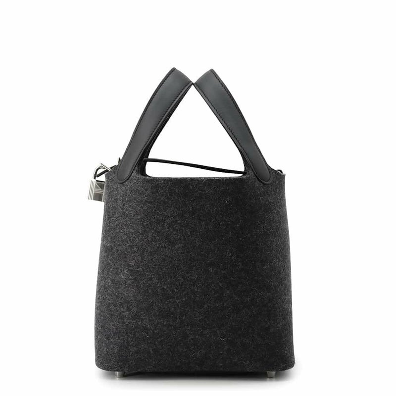 エルメス ハンドバッグ ピコタンロックPM グリモワイヤン/ブラック/シルバー金具 フェルト/スイフト U刻印 黒