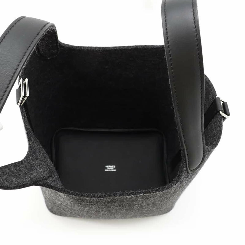 エルメス ハンドバッグ ピコタンロックPM グリモワイヤン/ブラック/シルバー金具 フェルト/スイフト U刻印 黒