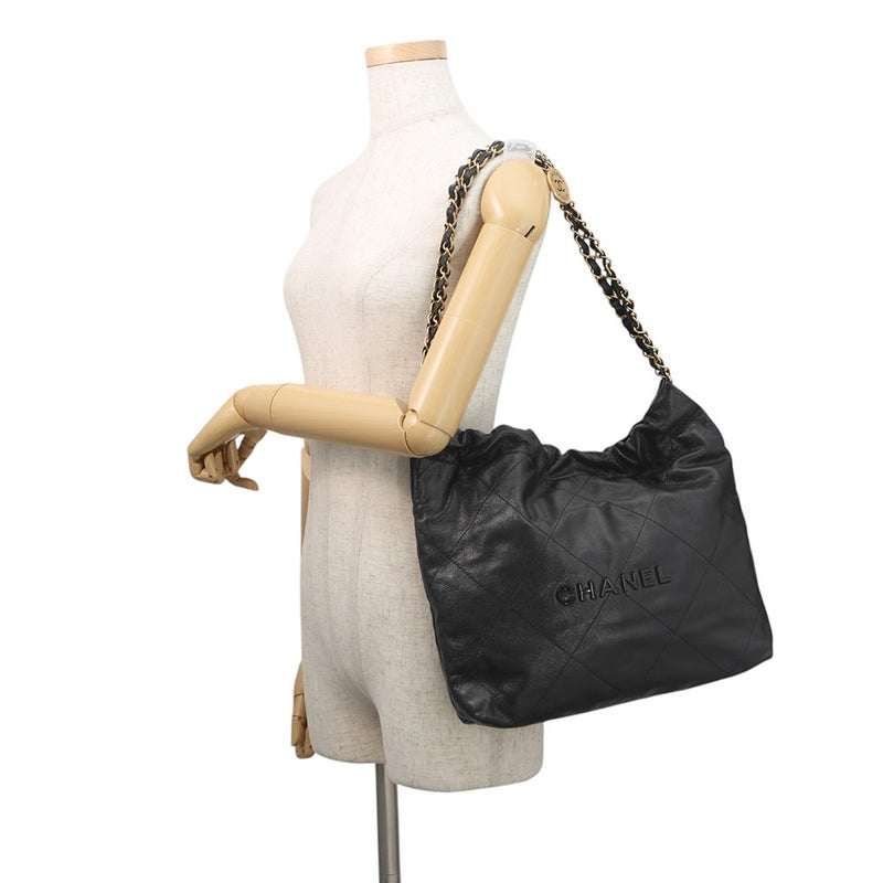 シャネル ハンドバッグ CHANEL 22 マトラッセ スモール キャビアスキン AS3260 ポーチ付き 黒