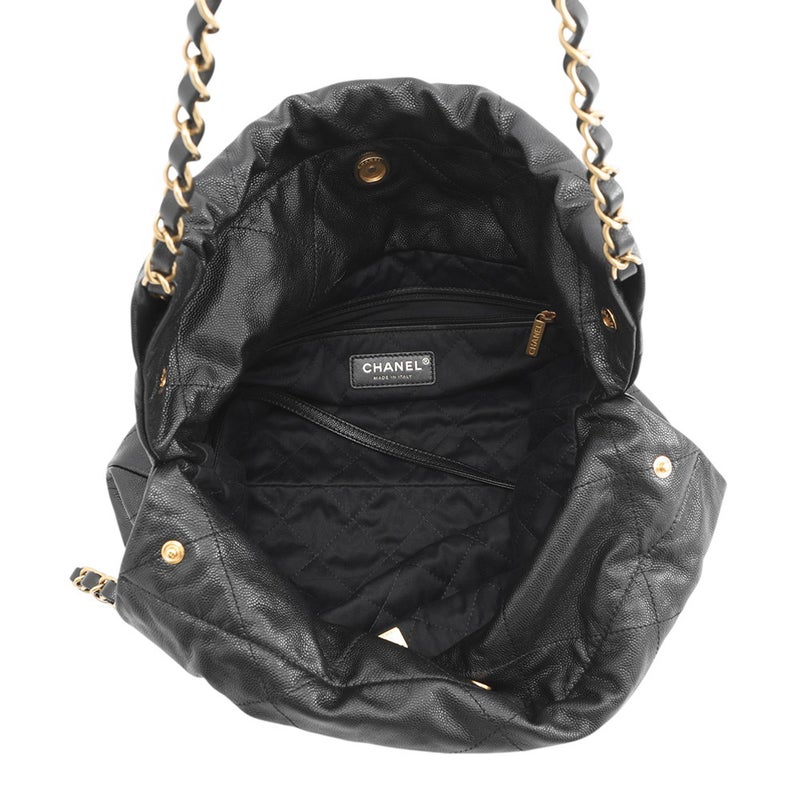 シャネル ハンドバッグ CHANEL 22 マトラッセ スモール キャビアスキン AS3260 ポーチ付き 黒