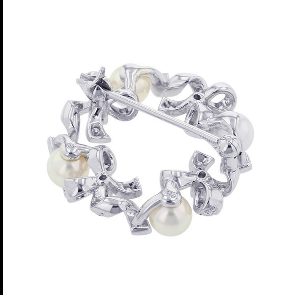 ミキモト ブローチ アコヤ真珠/ダイヤモンド 計約0.35ct/タンザナイト 計約0.18ct パール リボン K18WG PB-20151LU