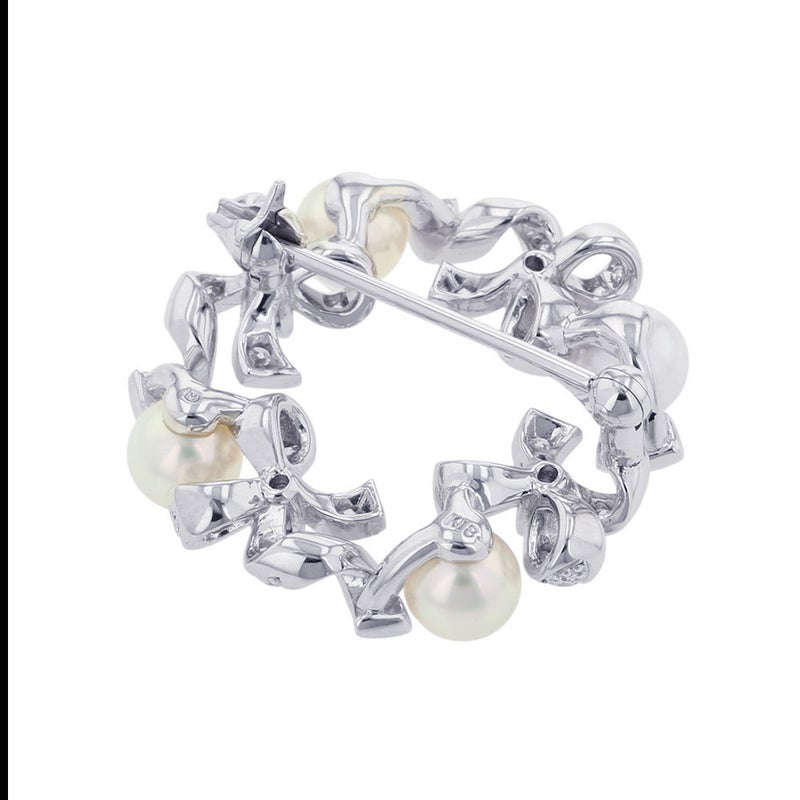 ミキモト ブローチ アコヤ真珠/ダイヤモンド 計約0.35ct/タンザナイト 計約0.18ct パール リボン K18WG PB-20151LU