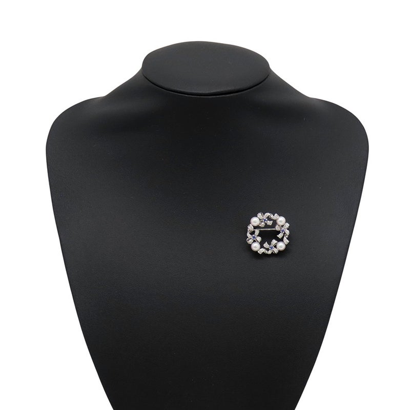ミキモト ブローチ アコヤ真珠/ダイヤモンド 計約0.35ct/タンザナイト 計約0.18ct パール リボン K18WG PB-20151LU