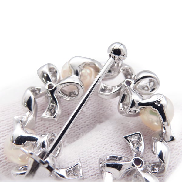 ミキモト ブローチ アコヤ真珠/ダイヤモンド 計約0.35ct/タンザナイト 計約0.18ct パール リボン K18WG PB-20151LU