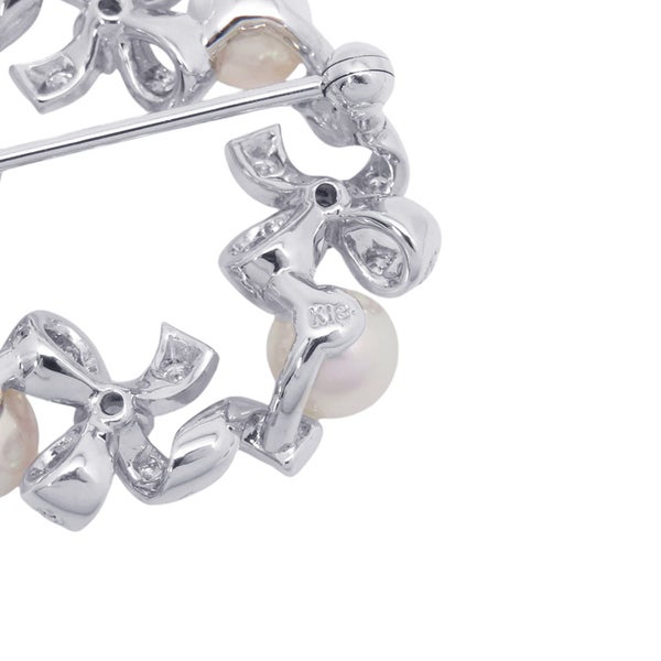 ミキモト ブローチ アコヤ真珠/ダイヤモンド 計約0.35ct/タンザナイト 計約0.18ct パール リボン K18WG PB-20151LU