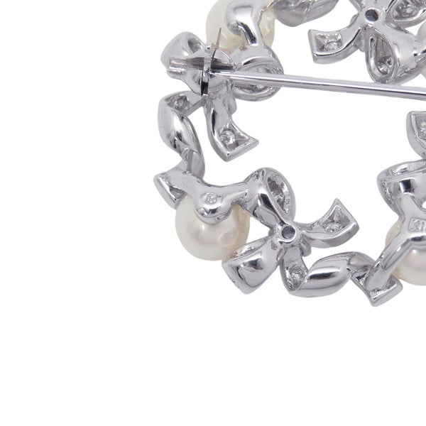 ミキモト ブローチ アコヤ真珠/ダイヤモンド 計約0.35ct/タンザナイト 計約0.18ct パール リボン K18WG PB-20151LU