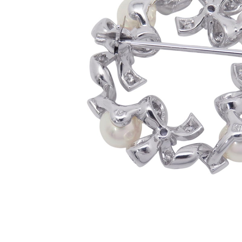 ミキモト ブローチ アコヤ真珠/ダイヤモンド 計約0.35ct/タンザナイト 計約0.18ct パール リボン K18WG PB-20151LU