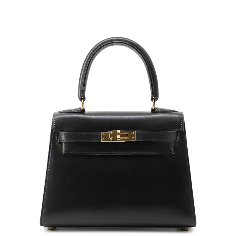 エルメス ハンドバッグ ミニケリー 外縫い ブラック/ゴールド金具 ボックスカーフ 〇U刻印 HERMES Kelly 2wayバッグ 黒
