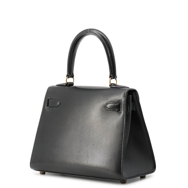 エルメス ハンドバッグ ミニケリー 外縫い ブラック/ゴールド金具 ボックスカーフ 〇U刻印 HERMES Kelly 2wayバッグ 黒