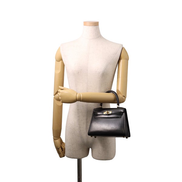 エルメス ハンドバッグ ミニケリー 外縫い ブラック/ゴールド金具 ボックスカーフ 〇U刻印 HERMES Kelly 2wayバッグ 黒