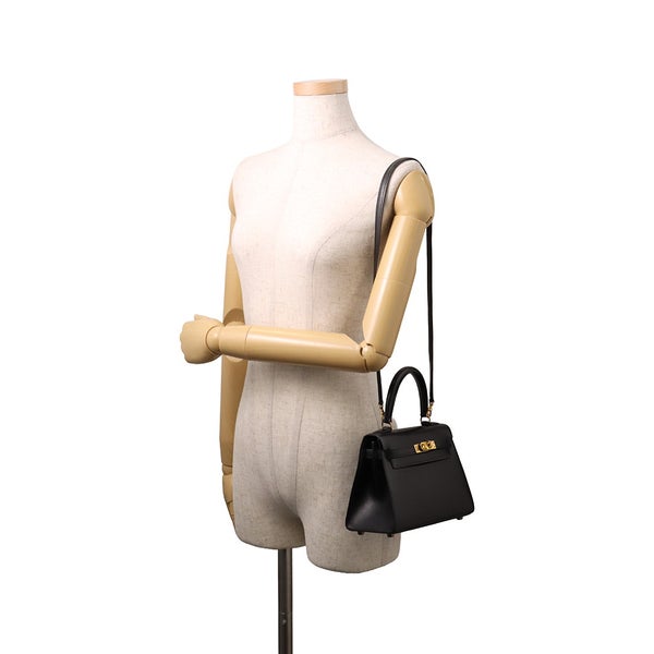 エルメス ハンドバッグ ミニケリー 外縫い ブラック/ゴールド金具 ボックスカーフ 〇U刻印 HERMES Kelly 2wayバッグ 黒