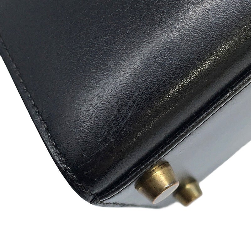 エルメス ハンドバッグ ミニケリー 外縫い ブラック/ゴールド金具 ボックスカーフ 〇U刻印 HERMES Kelly 2wayバッグ 黒