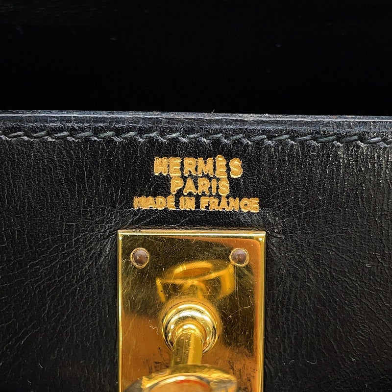 エルメス ハンドバッグ ミニケリー 外縫い ブラック/ゴールド金具 ボックスカーフ 〇U刻印 HERMES Kelly 2wayバッグ 黒