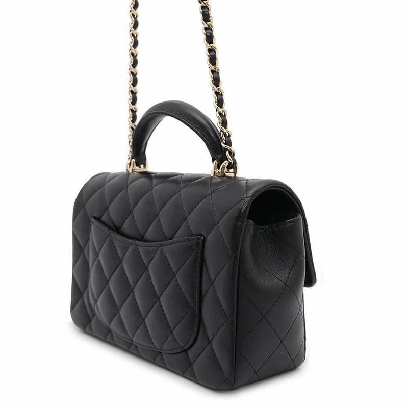 シャネル チェーンショルダーバッグ マトラッセ ココマーク トップハンドル ミニ フラップ ラムスキン AS2431 CHANEL 黒