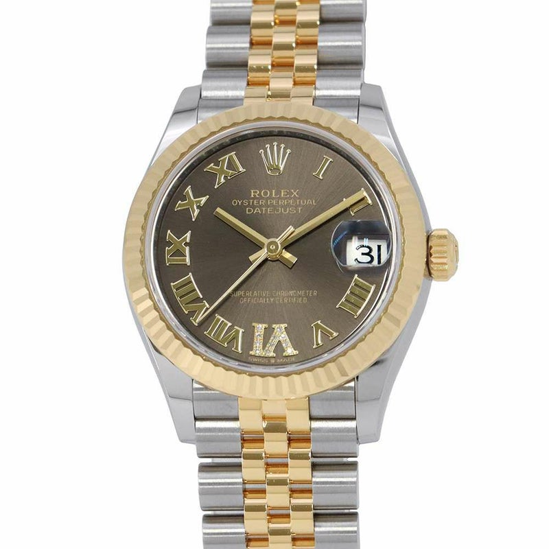 ロレックス デイトジャスト31 SS/K18YG VIダイヤ 278273 ダークグレー文字盤 ローマン