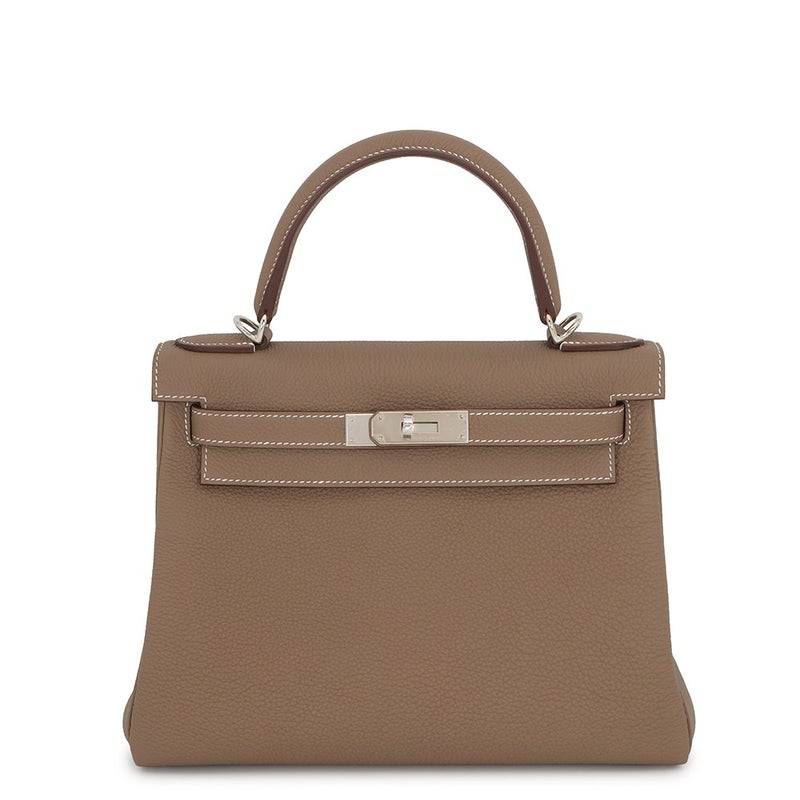エルメス ハンドバッグ ケリー28 内縫い エトゥープ/シルバー金具 トゴ K刻印 HERMES Kelly 2wayバッグ