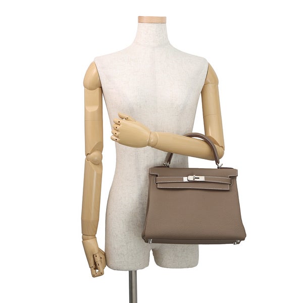 エルメス ハンドバッグ ケリー28 内縫い エトゥープ/シルバー金具 トゴ K刻印 HERMES Kelly 2wayバッグ
