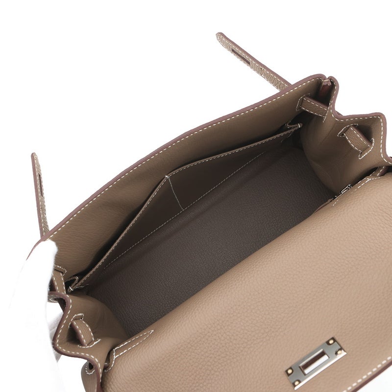 エルメス ハンドバッグ ケリー28 内縫い エトゥープ/シルバー金具 トゴ K刻印 HERMES Kelly 2wayバッグ