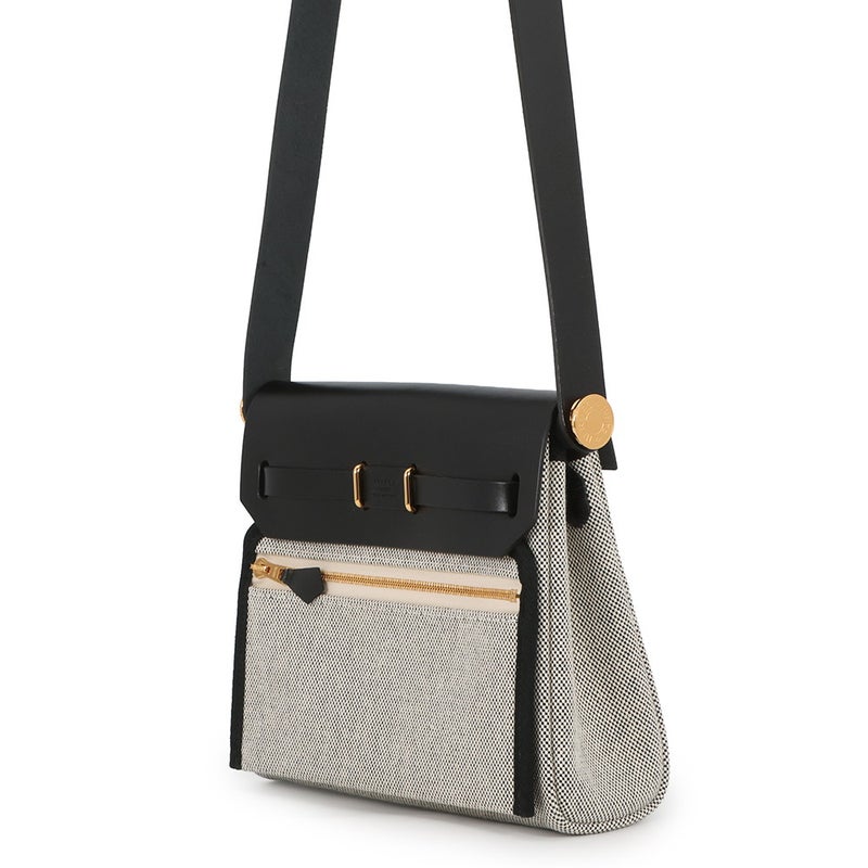 エルメス ショルダーバッグ エールバッグジップ ミニ エクリュ/ブラック/ゴールド金具 トワルアッシュ/ヴァッシュハンター K刻印 HERMES