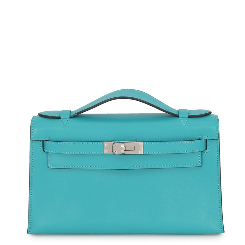 エルメス ハンドバッグ ポシェットケリー ブルーパオン/シルバー金具 スイフト □K刻印 HERMES バッグ