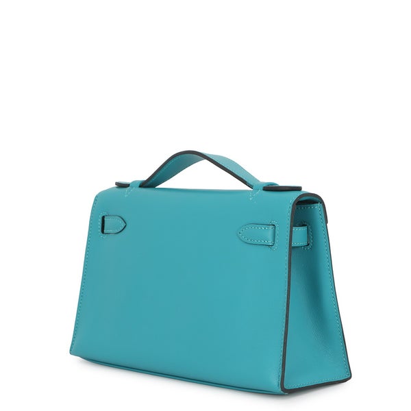 エルメス ハンドバッグ ポシェットケリー ブルーパオン/シルバー金具 スイフト □K刻印 HERMES バッグ