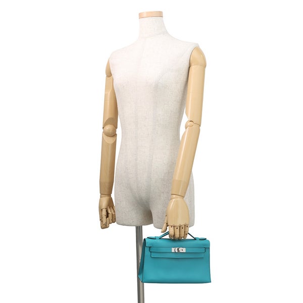 エルメス ハンドバッグ ポシェットケリー ブルーパオン/シルバー金具 スイフト □K刻印 HERMES バッグ