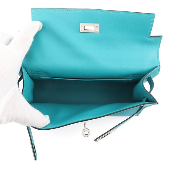 エルメス ハンドバッグ ポシェットケリー ブルーパオン/シルバー金具 スイフト □K刻印 HERMES バッグ
