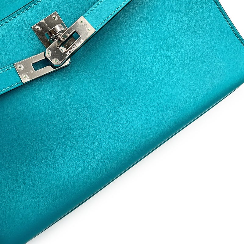 エルメス ハンドバッグ ポシェットケリー ブルーパオン/シルバー金具 スイフト □K刻印 HERMES バッグ
