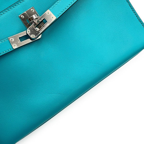 エルメス ハンドバッグ ポシェットケリー ブルーパオン/シルバー金具 スイフト □K刻印 HERMES バッグ