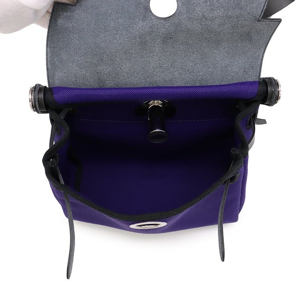 エルメス ショルダーバッグ エールバッグジップ ミニ パープル/ブラック/シルバー金具 トワルアッシュ/ヴァッシュハンター G刻印 HERMES 黒