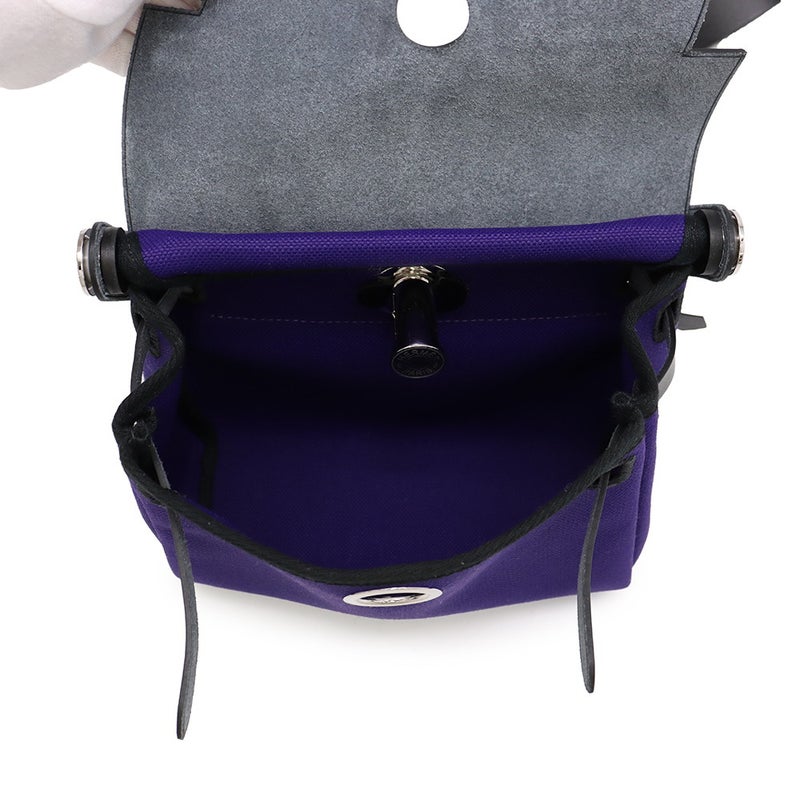 エルメス ショルダーバッグ エールバッグジップ ミニ パープル/ブラック/シルバー金具 トワルアッシュ/ヴァッシュハンター G刻印 HERMES 黒